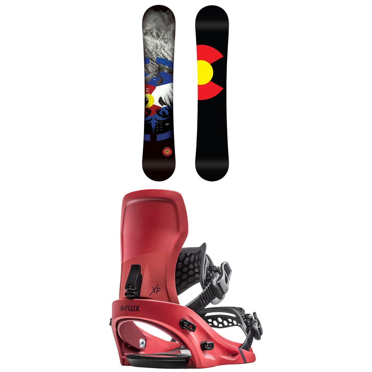 Never Summer Heritage Snowboard + Flux XF Snowboard Bindings 2020