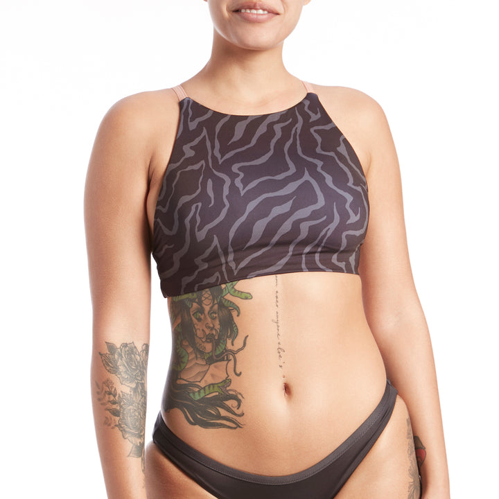 Patagonia Nanogrip Nireta Bikini Top - Women's Tiger Tracks Camo Small: Ink Black