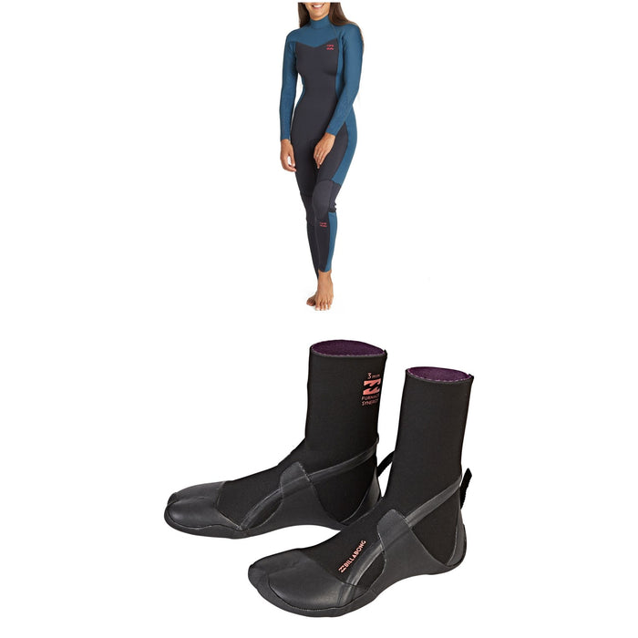 Billabong 4/3 Synergy Back Zip GBS Wetsuit - Women's + Billabong Furnace Synergy 3mm Split Toe Wetsuit Boots - Women's