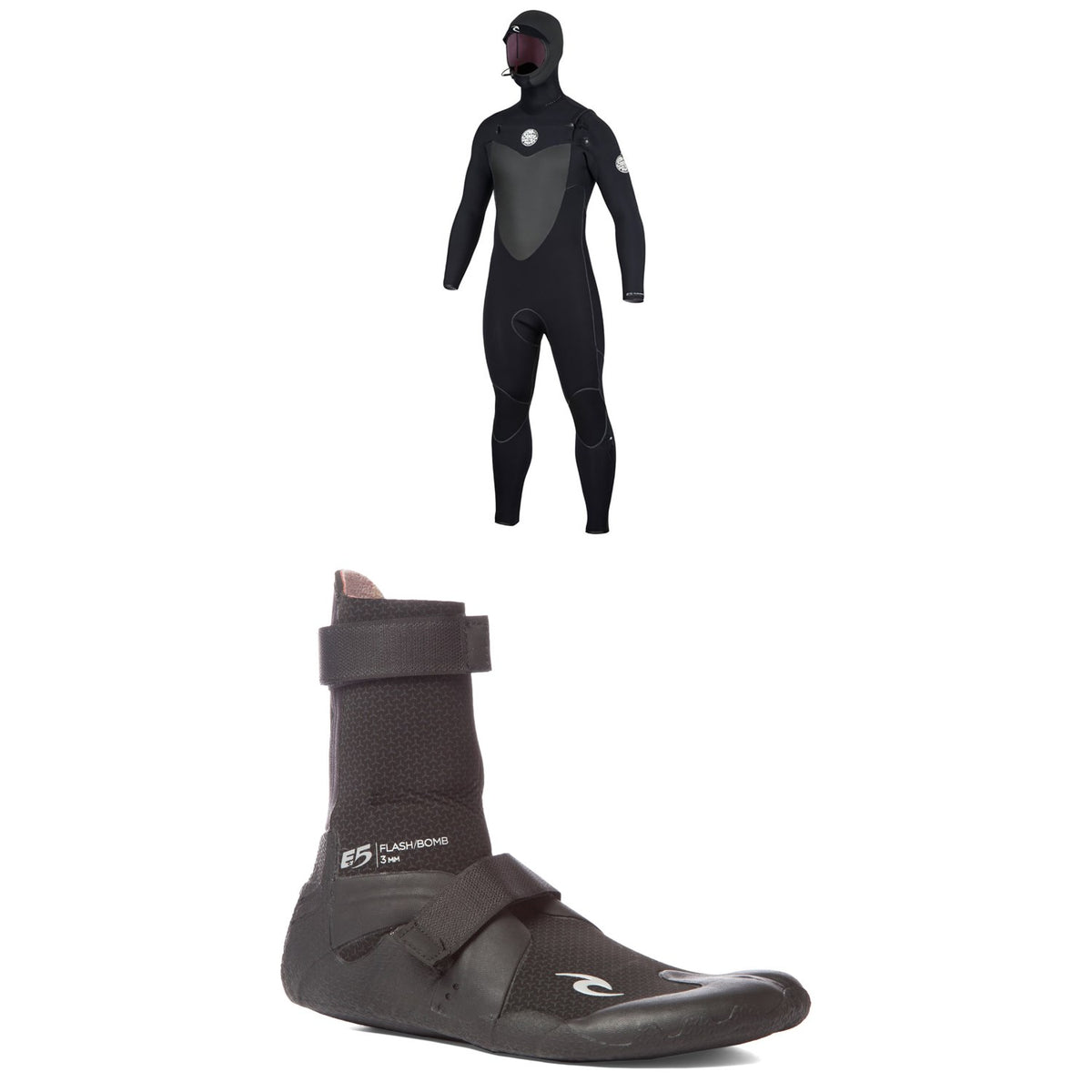 Rip Curl 4/3 Flashbomb Hooded Wetsuit + Flashbomb 3mm Hidden Split Toe Boots