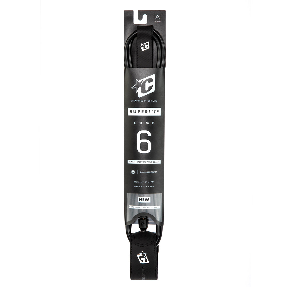 Creatures of Leisure Superlite Comp 6' Surf Leash Black