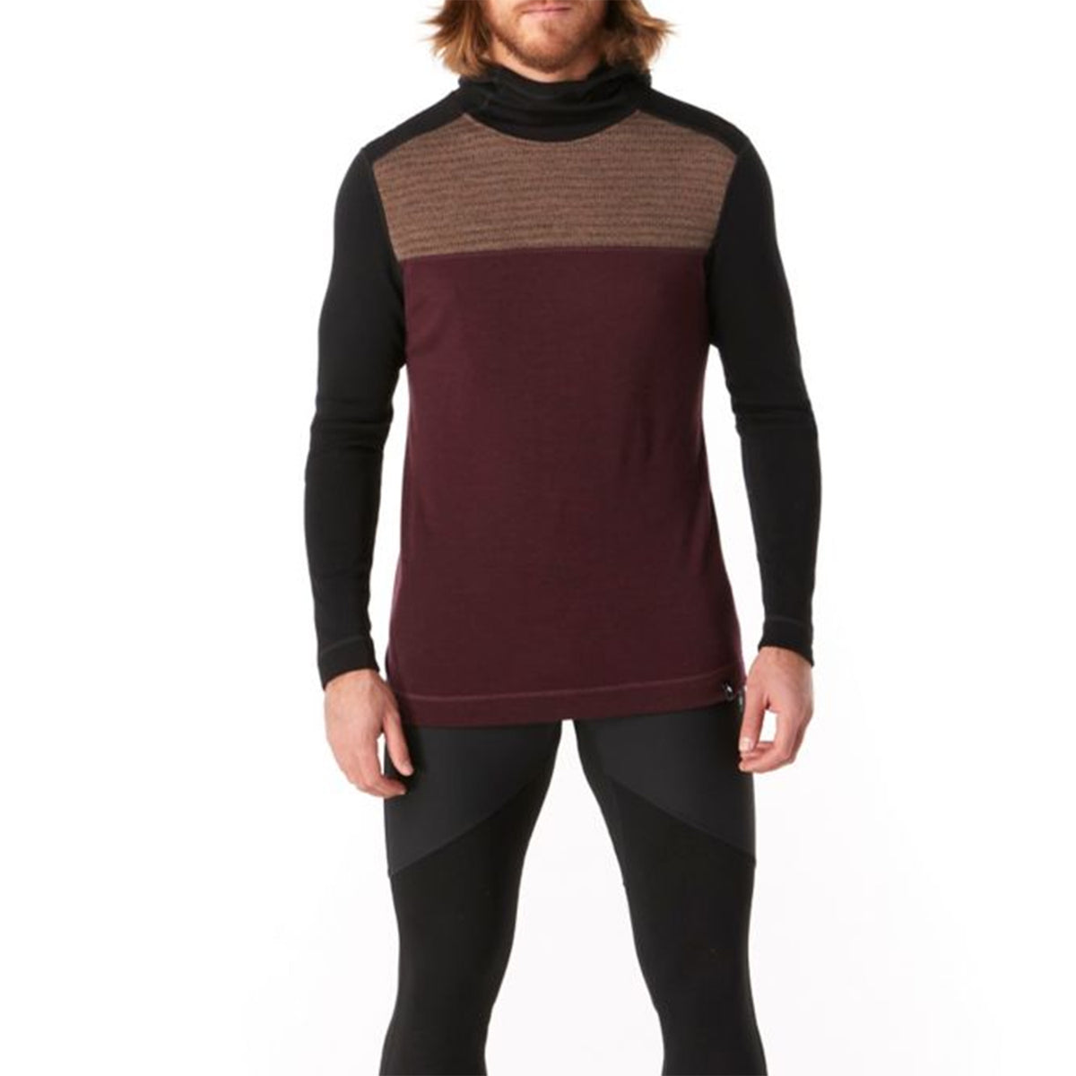 Smartwool Merino 250 Color Block Hoodie Top Bourbon Tick Stitch