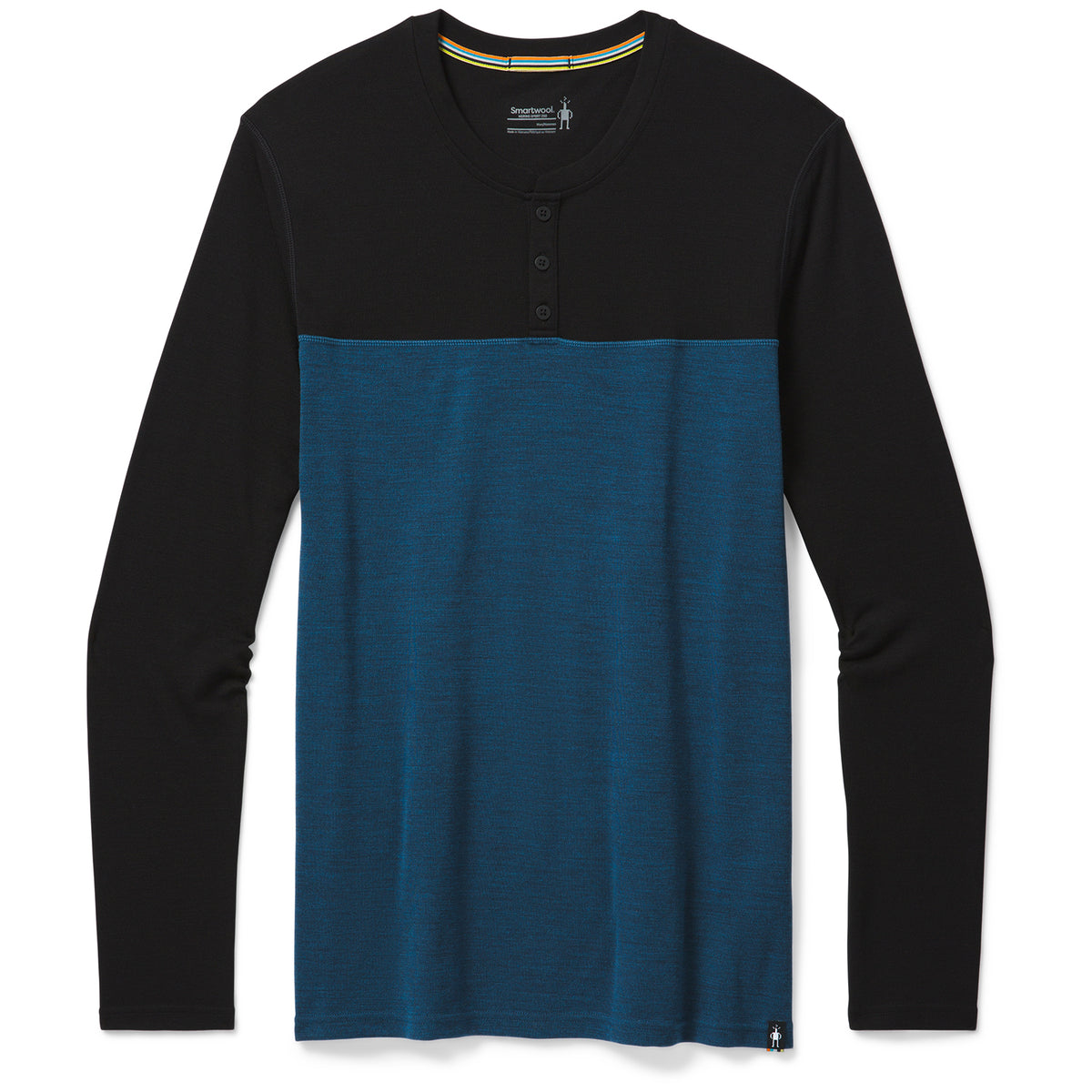 Smartwool Merino Sport 250 Henley Top - Men's Black/Neptune Blue Heather