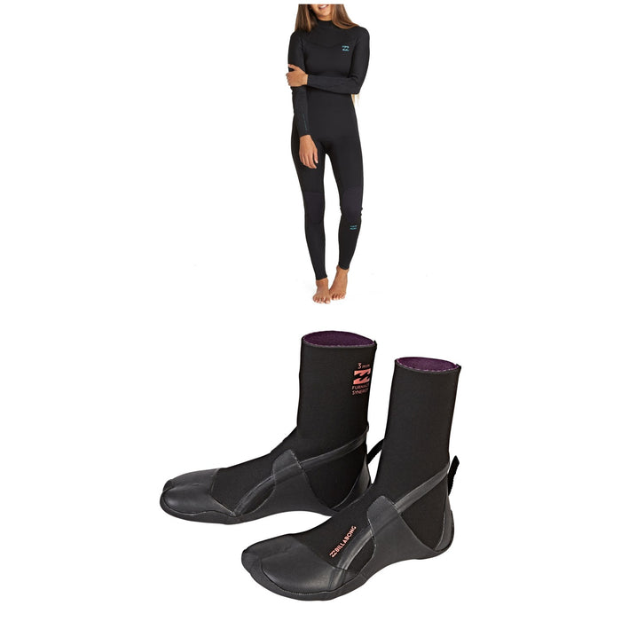 Billabong 4/3 Synergy Back Zip GBS Wetsuit - Women's + Billabong Furnace Synergy 3mm Split Toe Wetsuit Boots - Women's