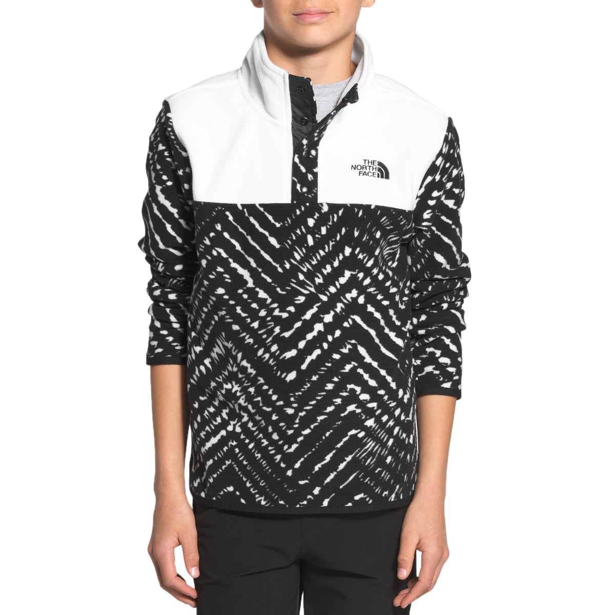 The North Face Glacier 1/4 Snap Pullover - Kids' TNF Black Shibori Chevron Print