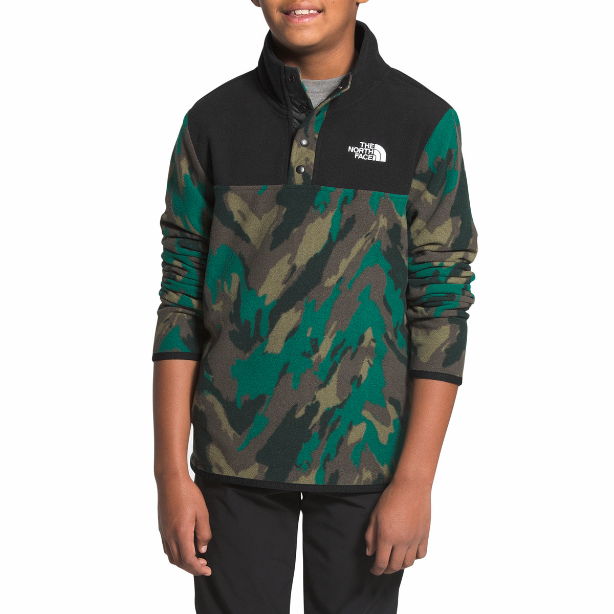 The North Face Glacier 1/4 Snap Pullover - Kids' Evergreen Mountain Camo Print