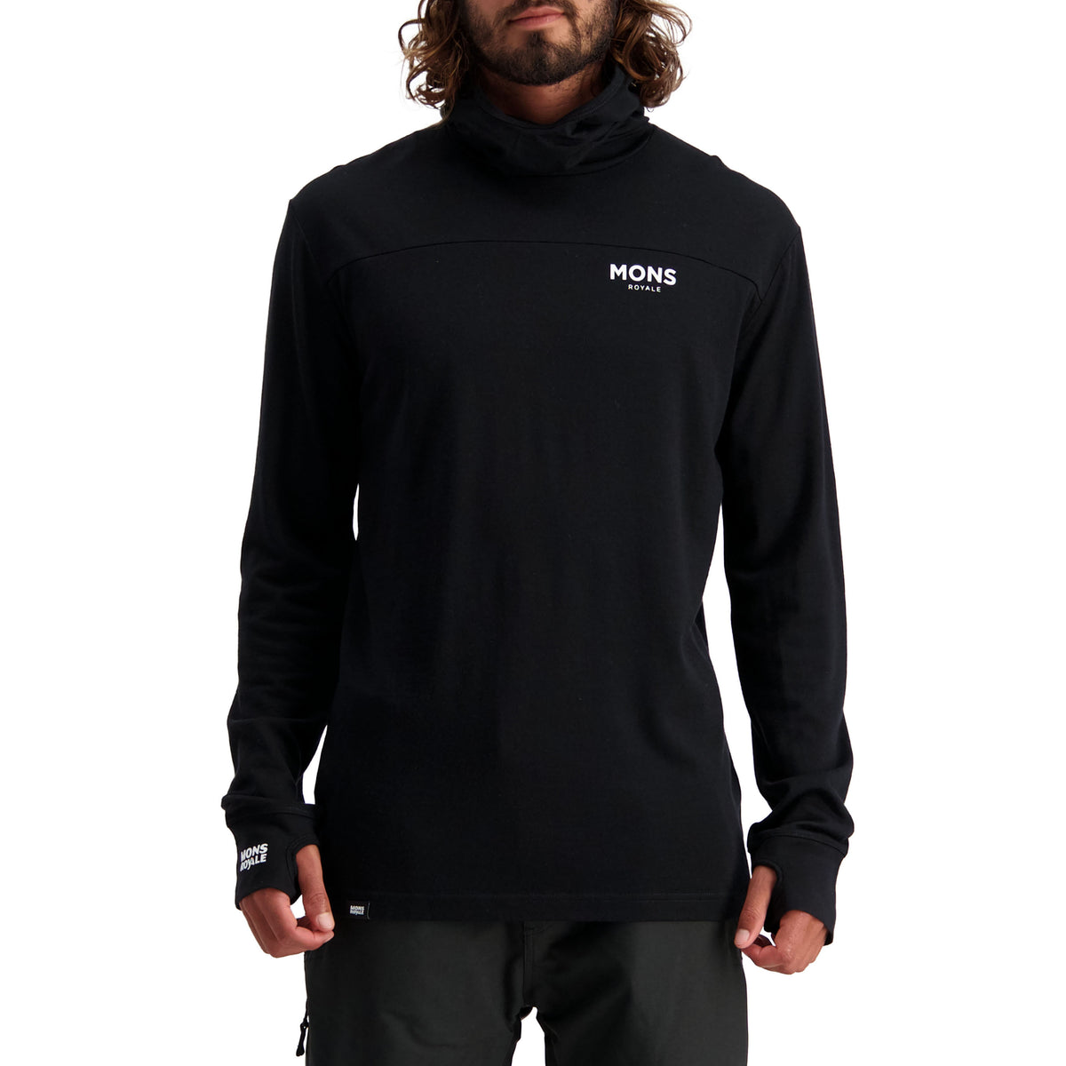 MONS ROYALE Yotei Power Hood Long Sleeve Top - Men's Black.