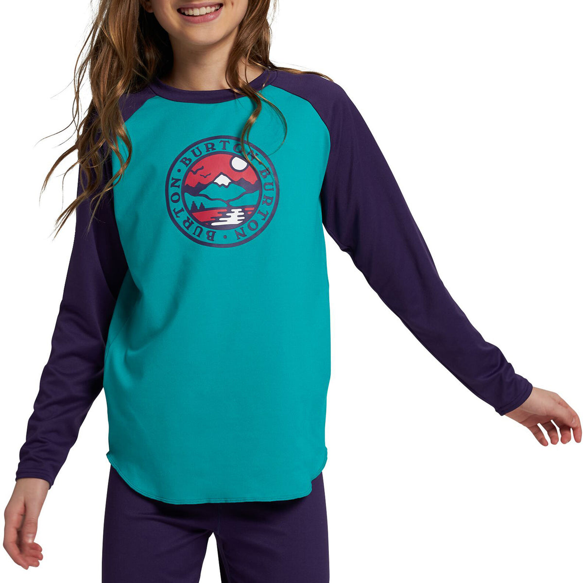 Burton Midweight Base Layer Tech T-Shirt - Kids' Dynasty Green/Parachute Purple