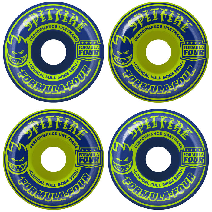 Spitfire Formula Four 99d Conical Full Navy/Lime Mash Up Skateboard Wheels