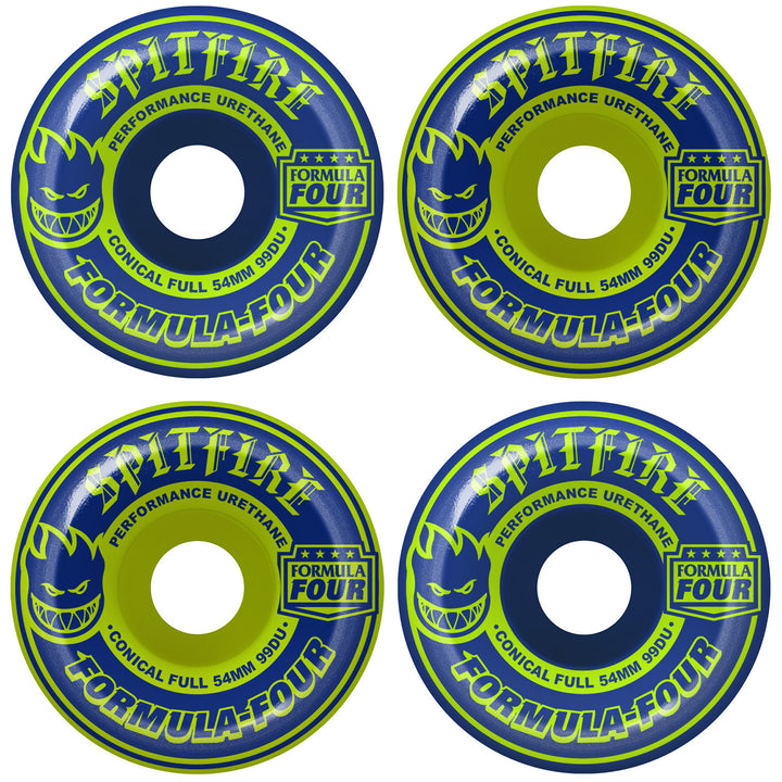 Spitfire Formula Four 99d Conical Full Navy/Lime Mash Up Skateboard Wheels