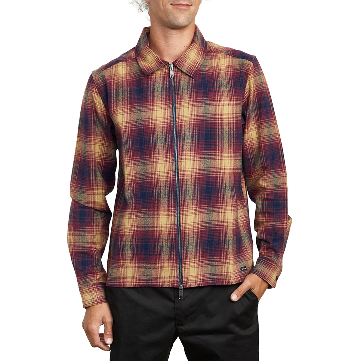 RVCA Subterranean Long-Sleeve Zip Flannel - Men's Oxblood Red