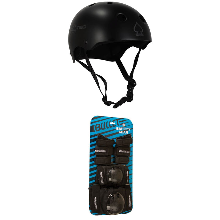 Pro-Tec Classic Skateboard Helmet + Bullet Skateboard Jr Pad Set - Big Kids'