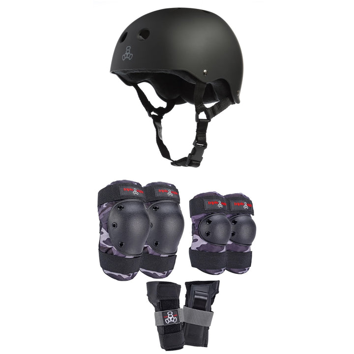 Triple 8 Sweatsaver Liner Skateboard Helmet + Saver Series Color Collection Skateboard JR Pad Set