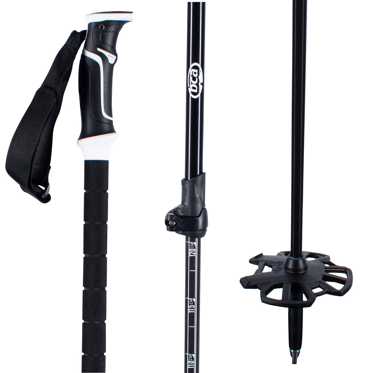 BCA Scepter Adjustable Carbon/Aluminum Ski Poles Black