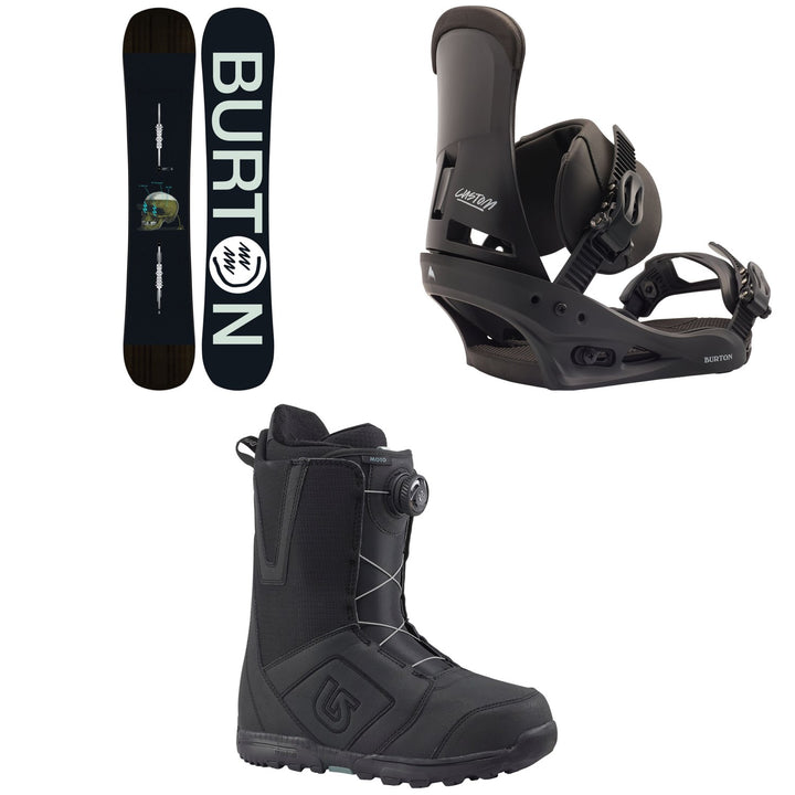 Burton Instigator Snowboard 2020 + Custom Snowboard Bindings 2020 + Moto Boa Snowboard Boots 2018