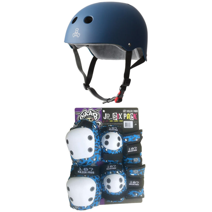 Triple 8 The Certified Sweatsaver Skateboard Helmet + 187 Junior Six Pack Skateboard Pad Set - Little Kids'