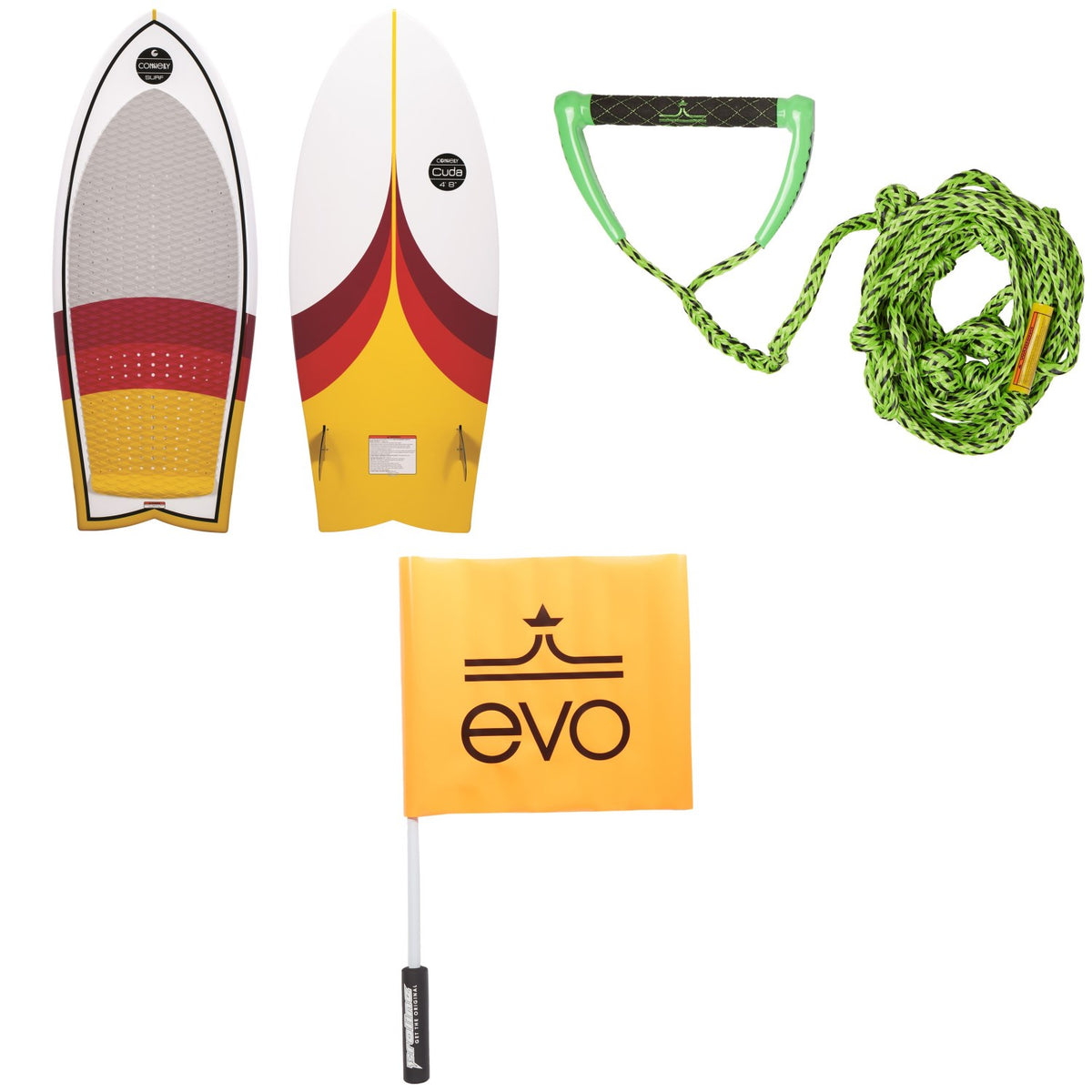 Connelly Cuda Wakesurf Board 2020 + Proline x evo LGS Surf Rope + Free evo Safety Flag