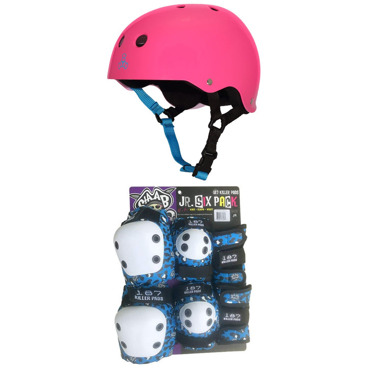 Triple 8 Sweatsaver Liner Skateboard Helmet + 187 Junior Skateboard Pad Set - Kids'