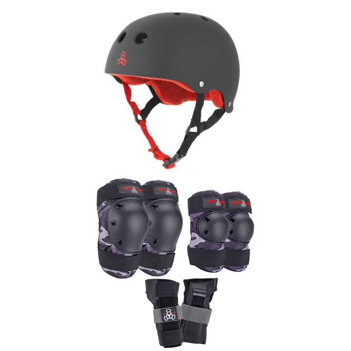 Triple 8 Sweatsaver Liner Skateboard Helmet + Saver Series Color Collection Skateboard JR Pad Set