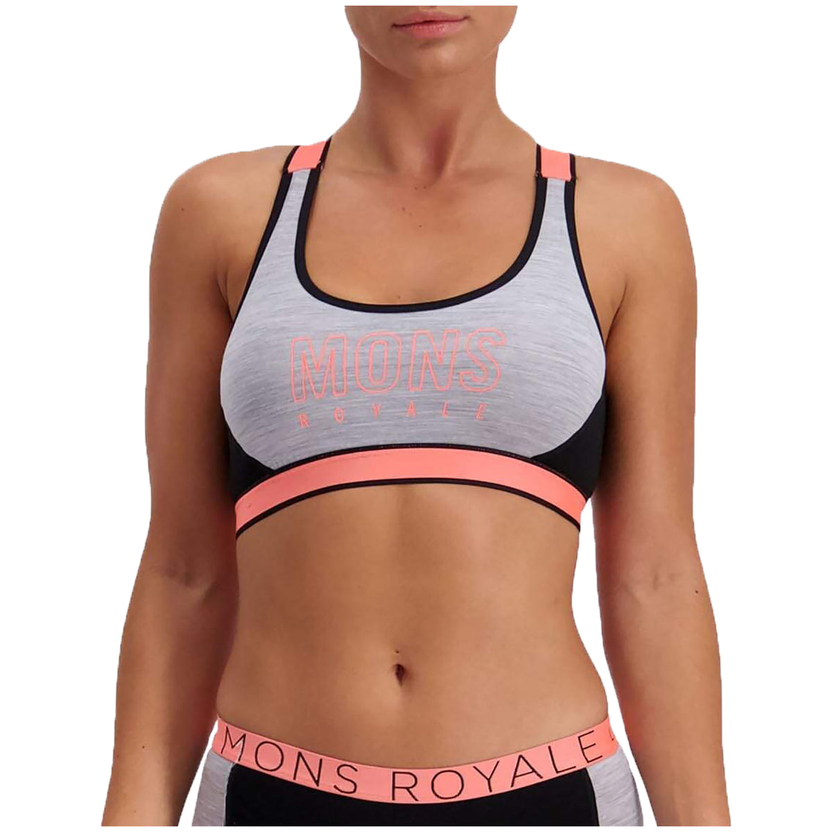 MONS ROYALE Stella X-Back Sports Bra - Women's Black/Grey Marl