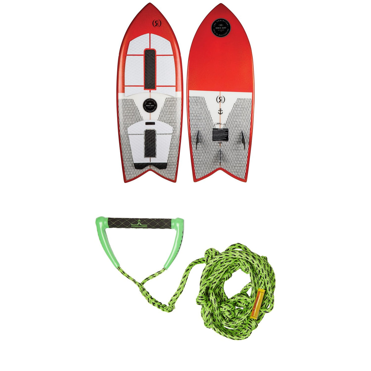 Ronix Koal Technora Powerfish+ Wakesurf Board + Proline x evo LGS Surf Handle + 25 ft Air Line