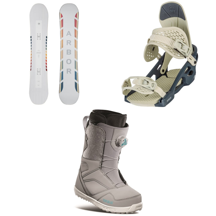 Arbor Poparazzi Rocker Snowboard + Arbor Acacia Snowboard Bindings + thirtytwo STW Boa Snowboard Boots - Women's 2021