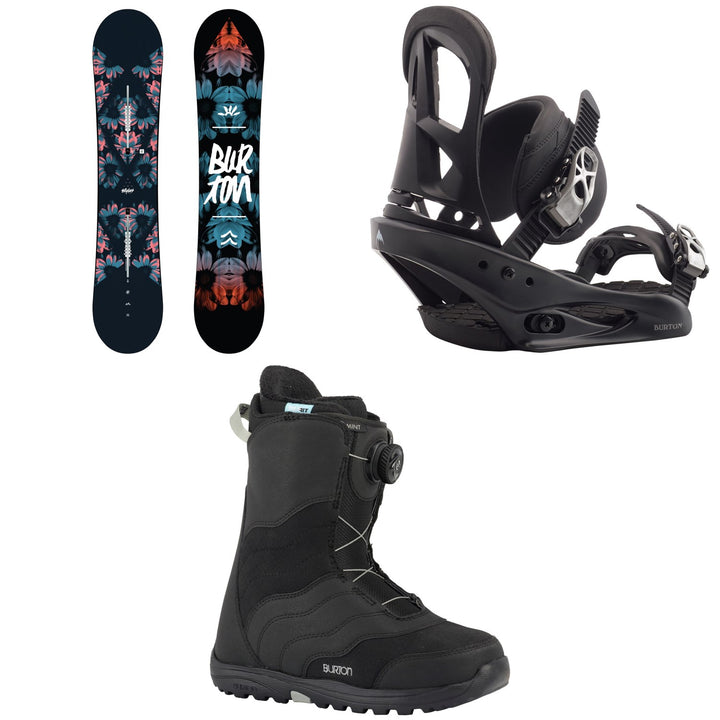 Burton Stylus Snowboard 2020 + Stiletto Snowboard Bindings - Women's 2020 + Mint Boa Snowboard Boots - Women's 2018
