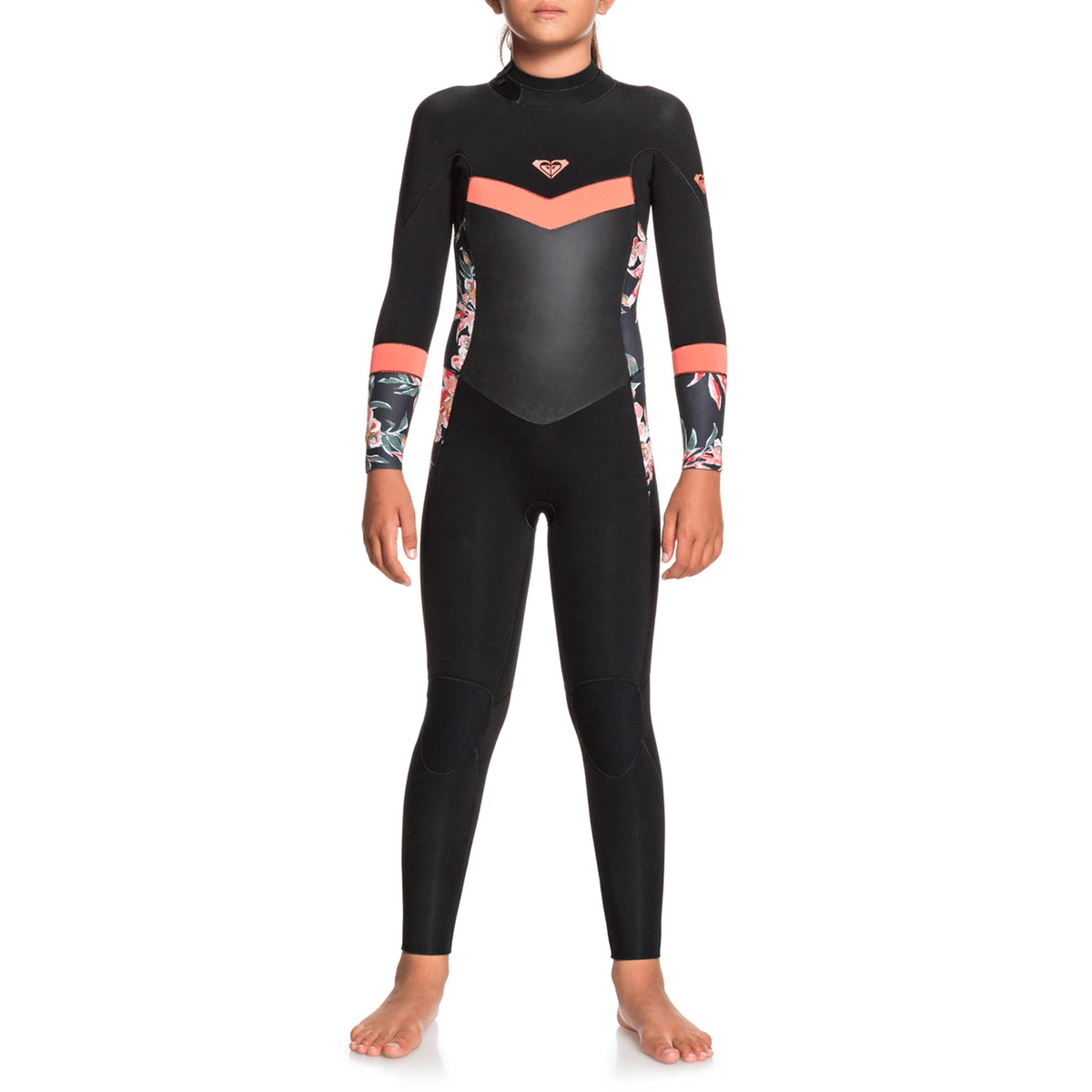 Roxy 4/3 Syncro Back Zip Wetsuit - Girls' Black/Bright Coral