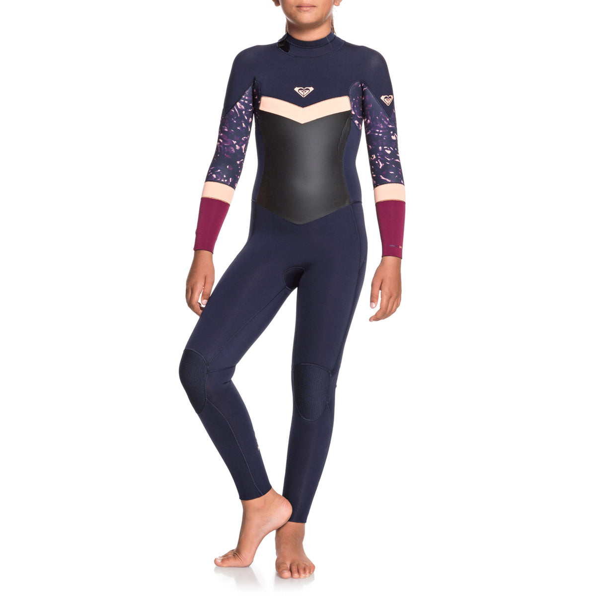 Roxy 3/2 Syncro Back Zip Wetsuit - Girls' Dark Navy/Red Plum