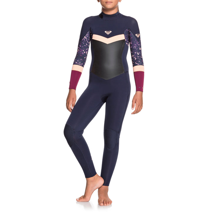 Roxy 3/2 Syncro Back Zip Wetsuit - Girls' Dark Navy/Red Plum