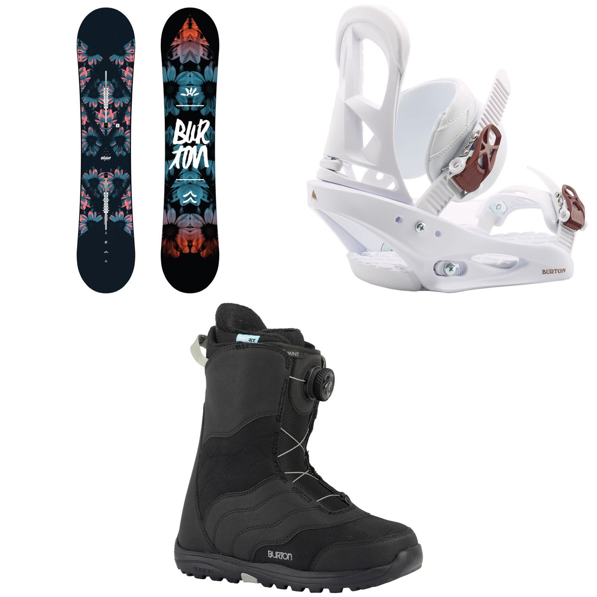 Burton Stylus Snowboard 2020 + Stiletto Snowboard Bindings - Women's 2020 + Mint Boa Snowboard Boots - Women's 2018