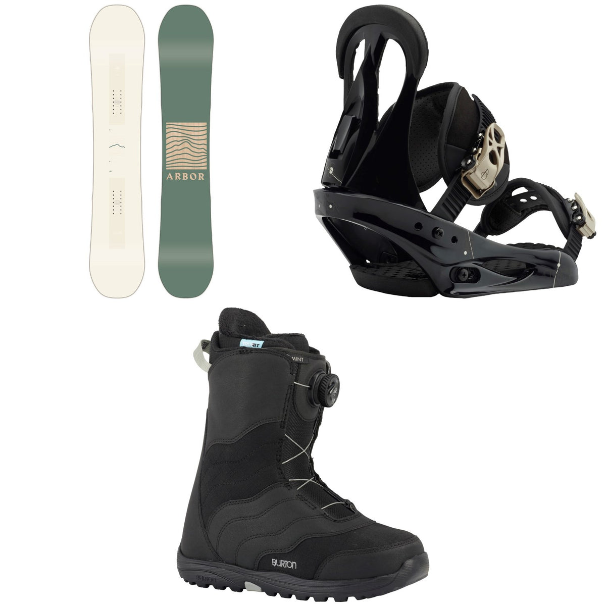 Arbor Poparazzi Camber Snowboard  2020 + Burton Citizen Snowboard Bindings 2019 + Burton Mint Boa Snowboard Boots - Women's 2018