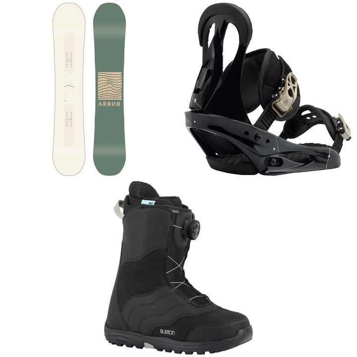 Arbor Poparazzi Camber Snowboard  2020 + Burton Citizen Snowboard Bindings 2019 + Burton Mint Boa Snowboard Boots - Women's 2018