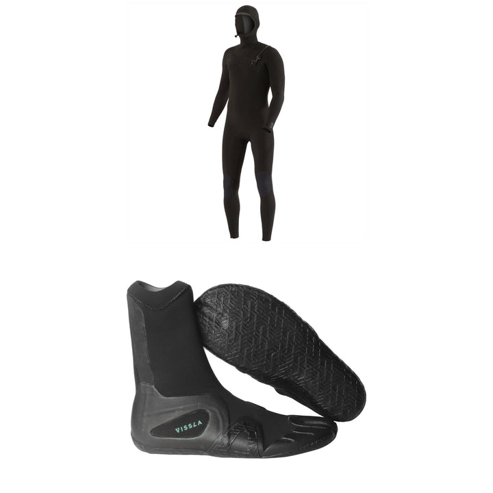 Vissla 7 Seas 4/3 Chest Zip Hooded Wetsuit + 7 Seas 3mm Split Toe Wetsuit Boots