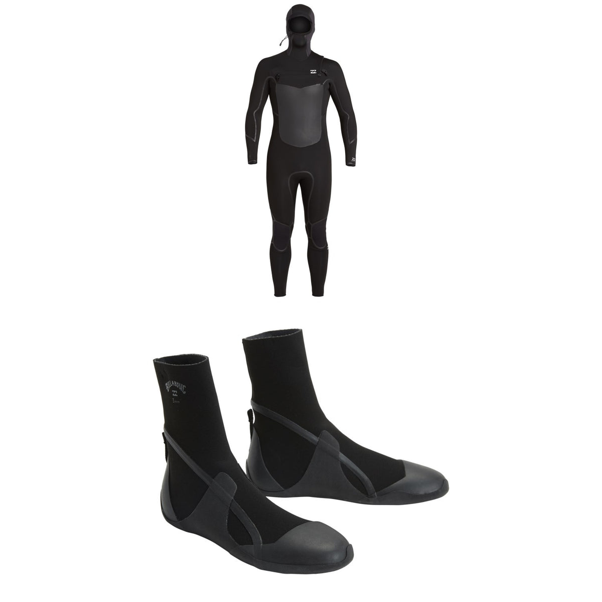 Billabong 5/4 Absolute + Chest Zip Hooded Wetsuit + 5mm Absolute Round Toe Wetsuit Boots
