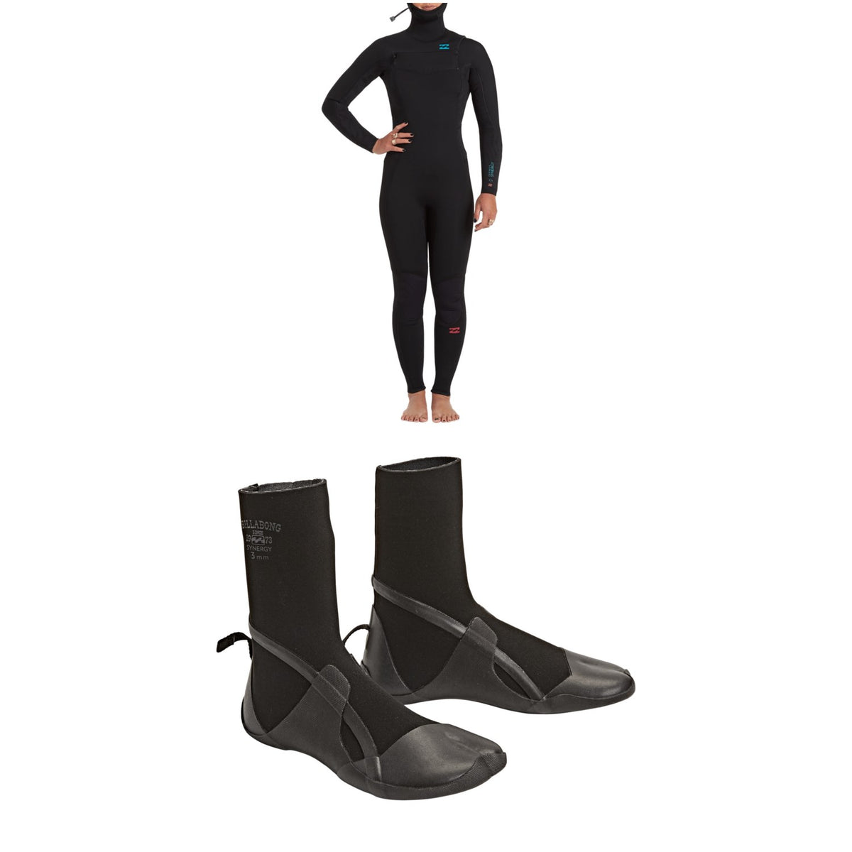 Billabong 5/4 Synergy Chest Zip Hooded Wetsuit + 5mm Synergy HT Split Toe Wetsuit Boots - Women's