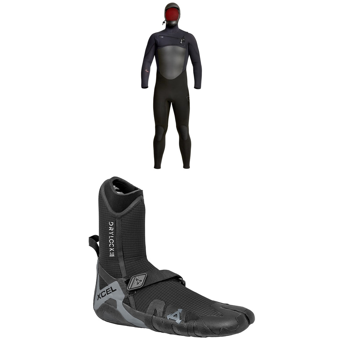 XCEL 5/4 Infiniti Hooded Wetsuit + 5mm Drylock Split Toe Wetsuit Boots