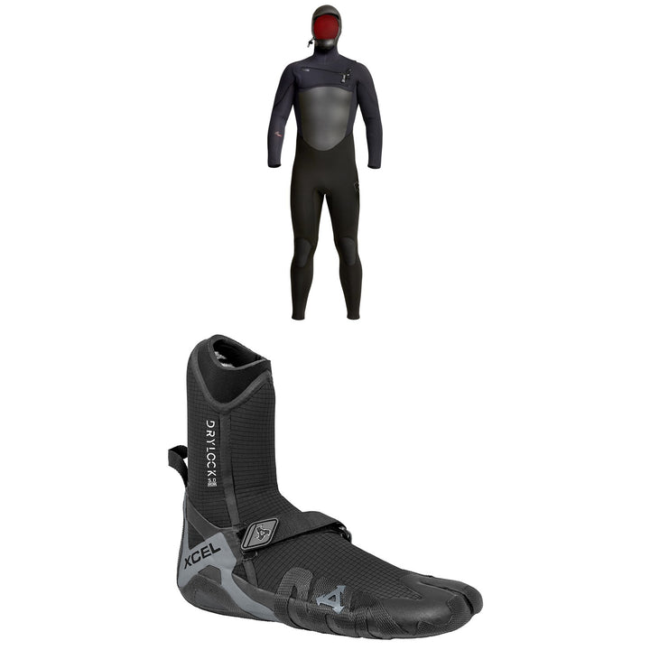 XCEL 5/4 Infiniti Hooded Wetsuit + 5mm Drylock Split Toe Wetsuit Boots