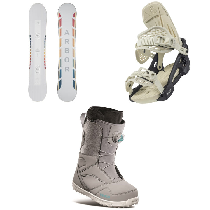 Arbor Poparazzi Camber Snowboard + Arbor Acacia Snowboard Bindings + thirtytwo STW Boa Snowboard Boots - Women's 2021