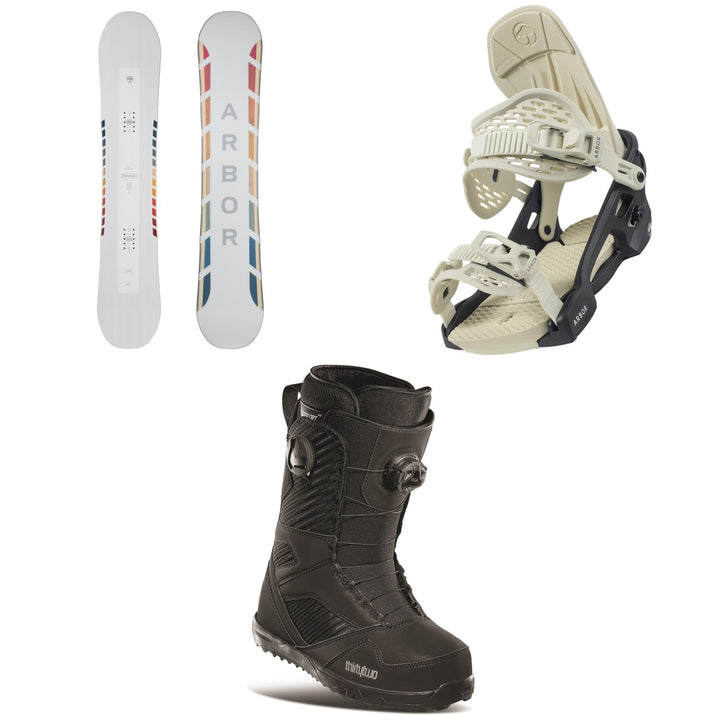 Arbor Poparazzi Rocker Snowboard + Arbor Acacia Snowboard Bindings + thirtytwo STW Double Boa Snowboard Boots - Women's 2021
