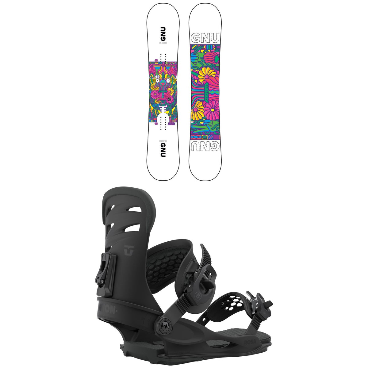 GNU Asym B-Nice BTX Snowboard + Union Rosa Snowboard Bindings - Women's 2021