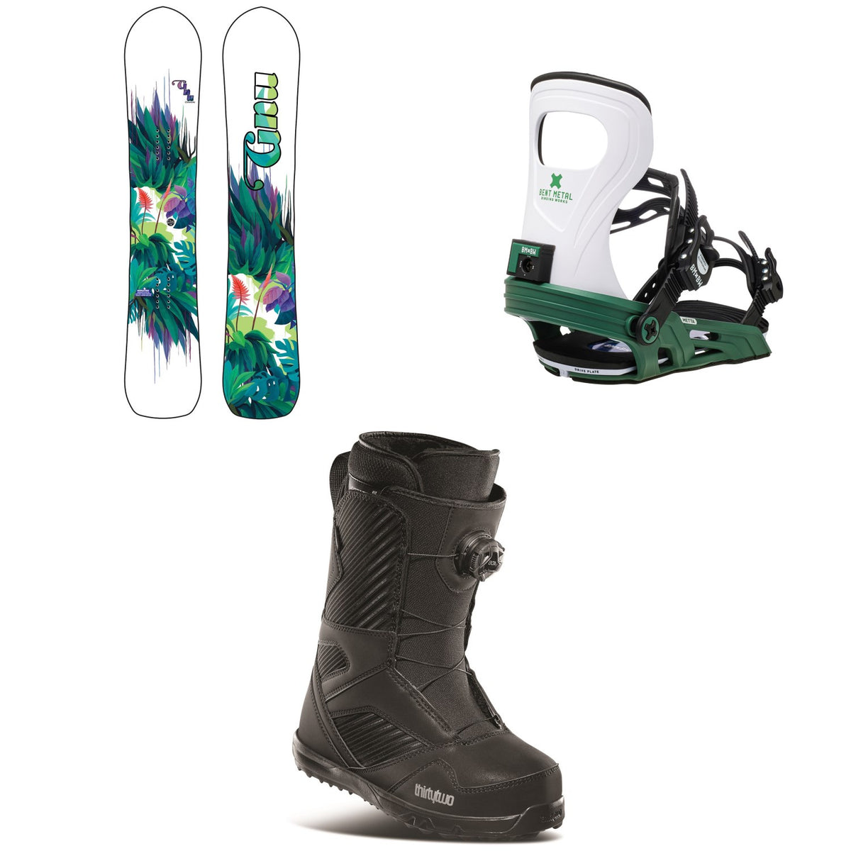 GNU Chromatic BTX Snowboard + Bent Metal Metta Snowboard Bindings + thirtytwo STW Boa Snowboard Boots - Women's 2021