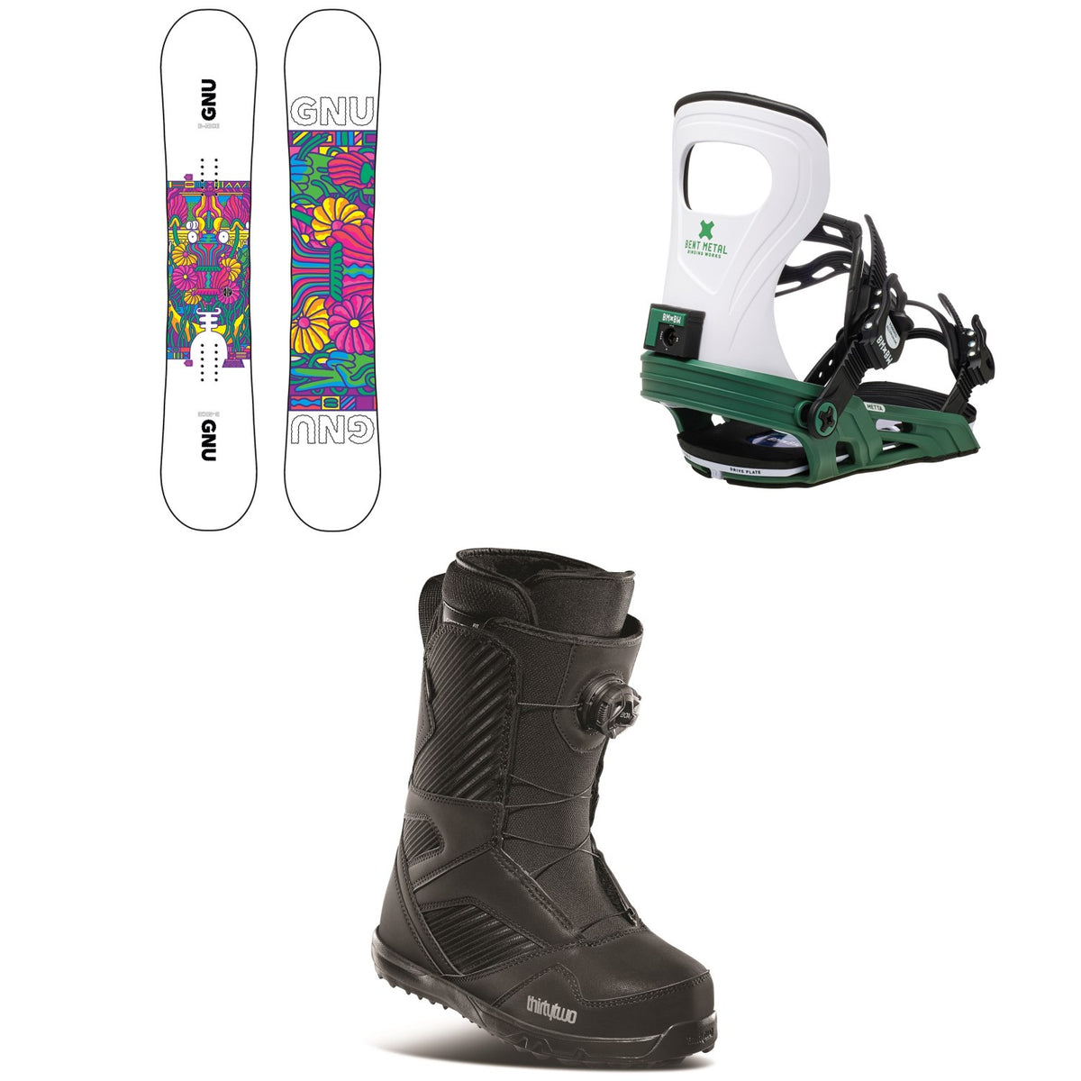 GNU Asym B-Nice BTX Snowboard + Bent Metal Metta Snowboard Bindings + thirtytwo STW Boa Snowboard Boots - Women's 2021