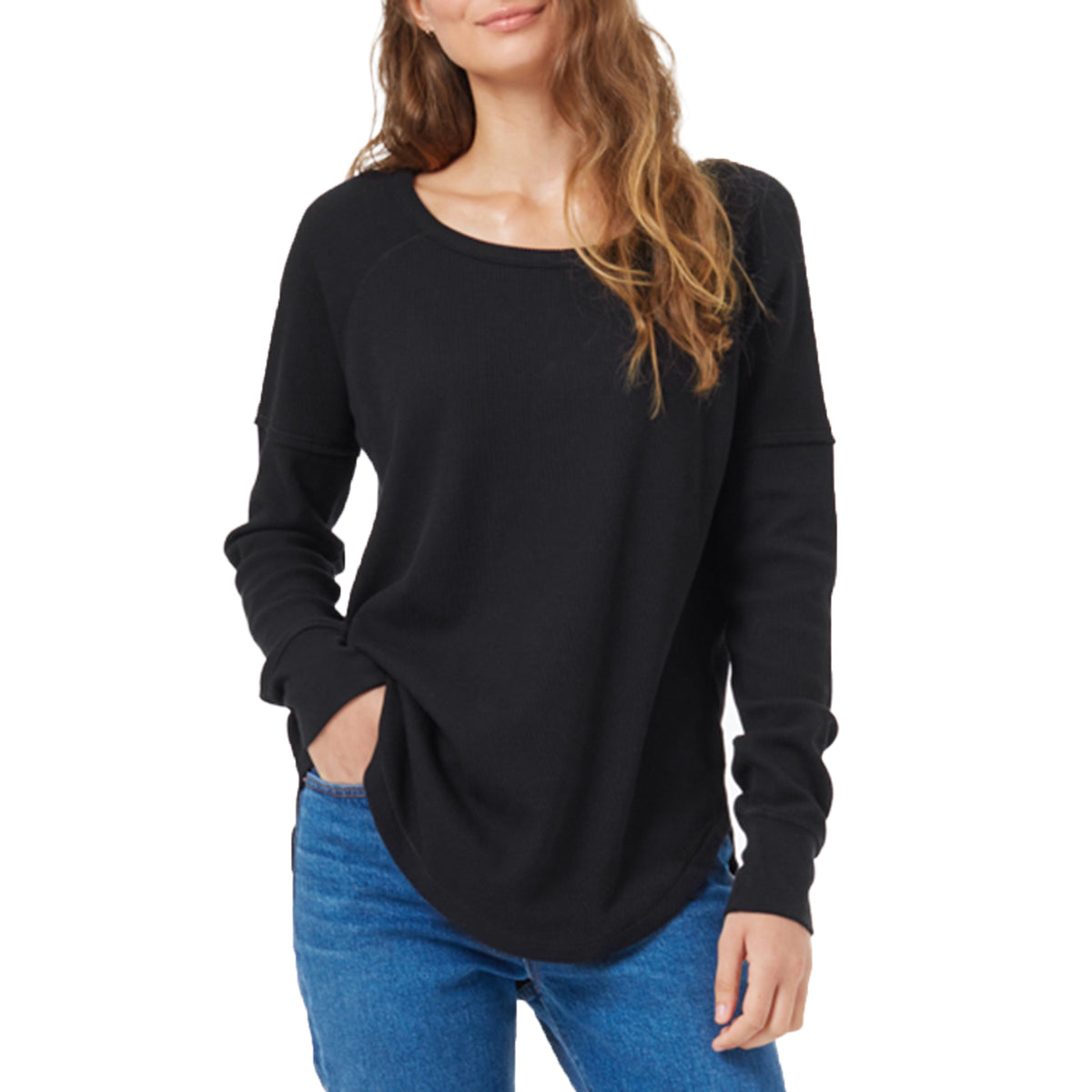 Tentree TreeWaffle Crew Long-Sleeve Top - Women's Meteorite Black