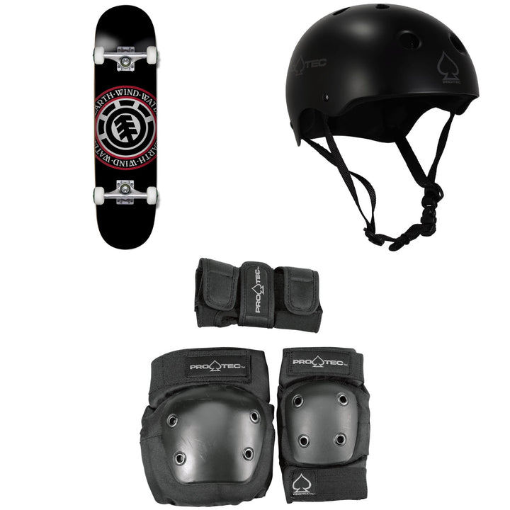 Element Seal 7.75 Skateboard + Pro-Tec Classic Skate Skateboard Helmet + Pro-Tec Street Gear Junior Skateboard Pads