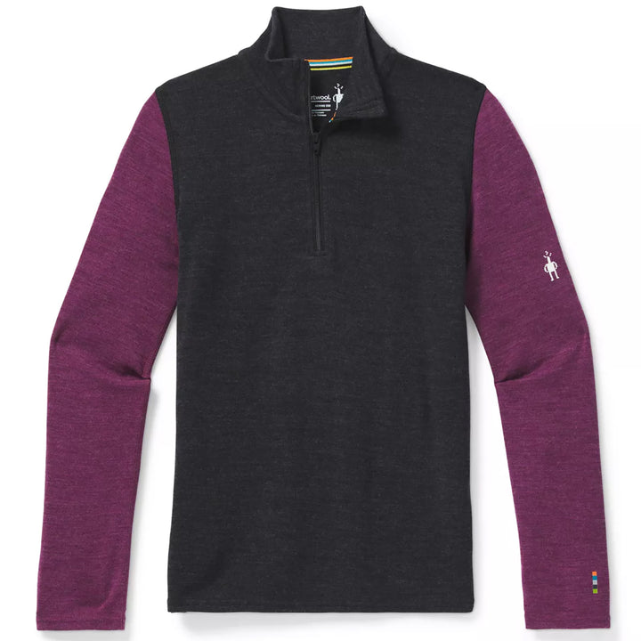 Smartwool Merino 250 Baselayer Pattern Zip T - Boys' Charcoal Heather/Sangria Heather