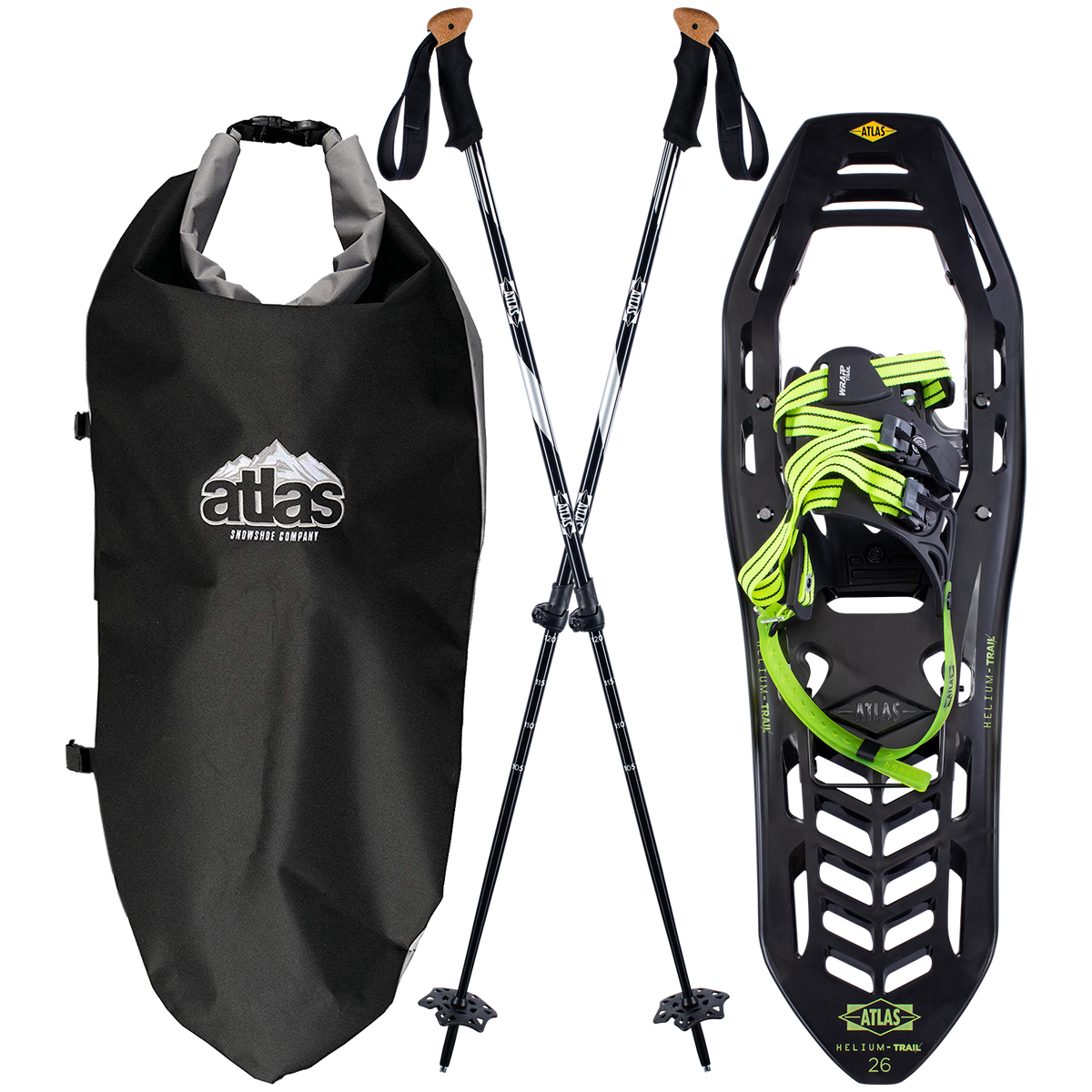 Atlas Helium Trail Snowshoes Kit Black/Bright Green