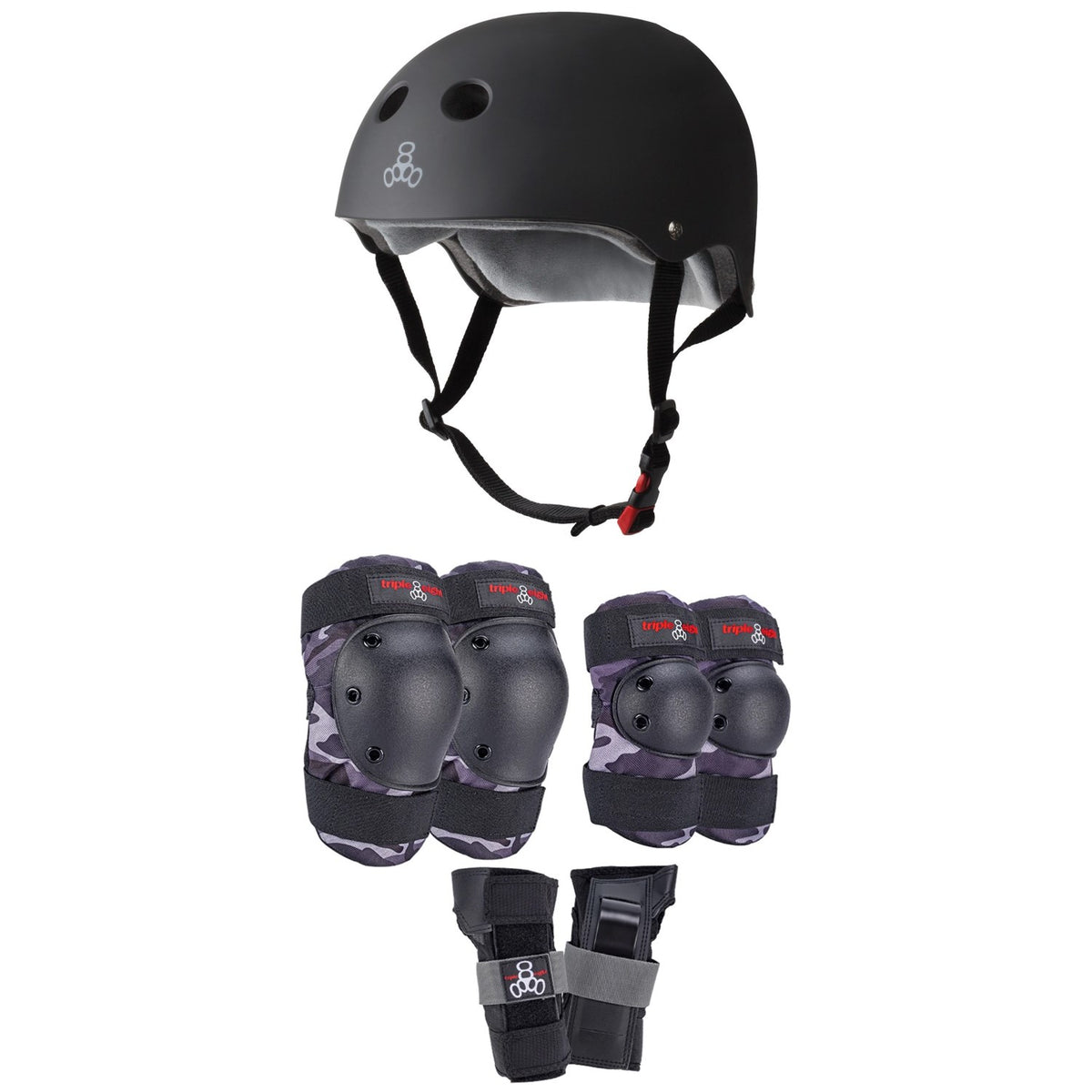 Triple 8 The Certified Sweatsaver Skateboard Helmet + Saver Series Color Collection Skateboard Pad Set