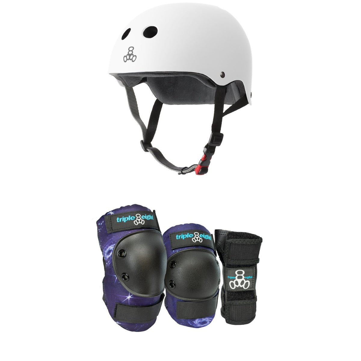 Triple 8 The Certified Sweatsaver Skateboard Helmet + Galaxy 3 Pack Skateboard Pad Set - Kids'