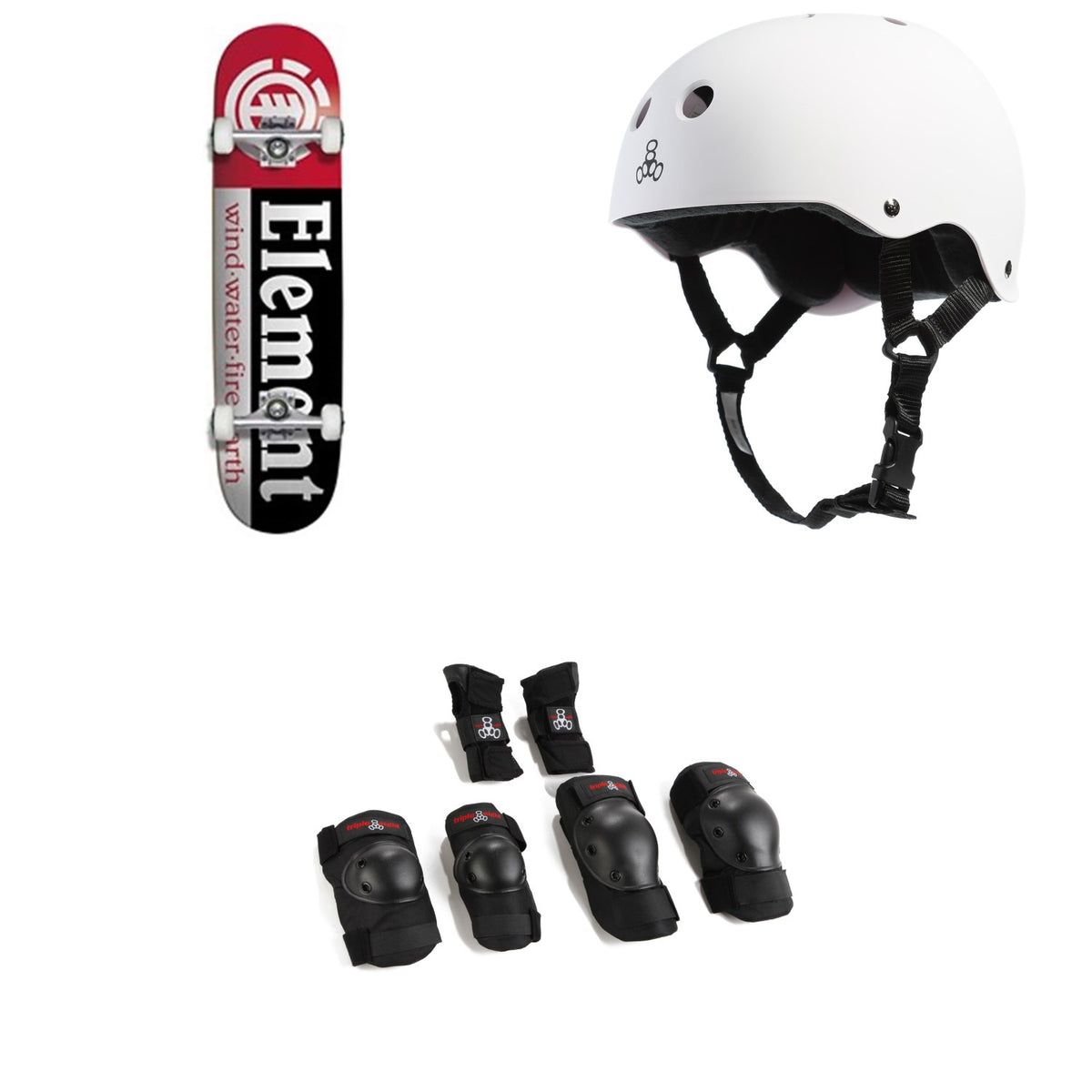 Element Section 7.75 Skateboard Complete + Triple 8 Sweatsaver Liner Skateboard Helmet + Saver Series High Impact Jr Skateboard Pad Set